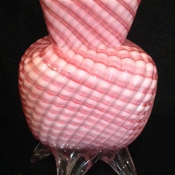 Welz square pink striped pot - Art Glass