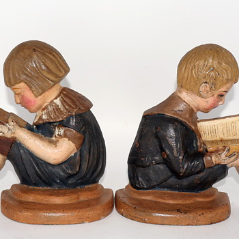 Antique Cast Iron Children Reading Bookends - Books