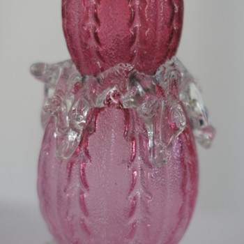An Ultra Organic Double Gourd In Cranberry With Dripping Ooze, a Sandpaper Surface, and Organic Feet. WOW!! - Art Glass