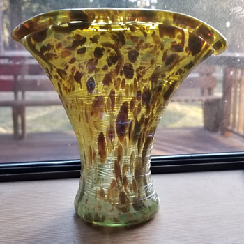Spatter Glass Art Glass Fan Vase - Art Glass