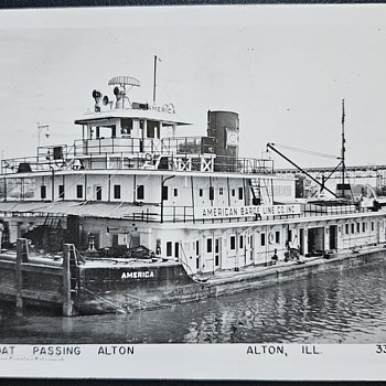 Towboat “America” Passing Alton, Illinois – 1960 Postcard - Postcards