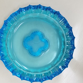 Help Identify Heavy Iridescence Turquoise Glass Pipe Dish - Signed by who?? Fostoria ? - Tobacciana