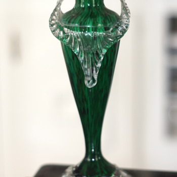 Welz Malachite - A New Décor - With New Rigaree - On A New Size Of A Known Shape - Art Glass