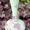 Victorian pale green opaline satin glass vase with enamel decoration 