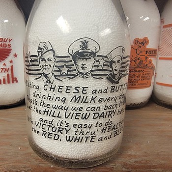 HILL VIEW DAIRY...NO. PROVINCE R.I. WAR SLOGAN MILK BOTTLE - Bottles