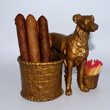 Antique Borzoi Cigar And Match Holder - Tobacciana