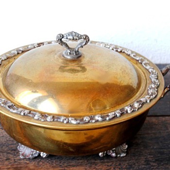 Ornate Metal Brass Covered Dish Marked, but don't know mark - Kitchen