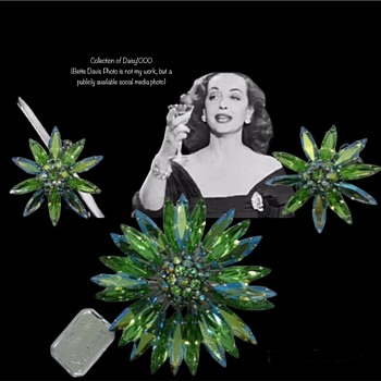 Sherman Jewellery — Green Brooch (or Pin) and Earring Set! - Costume Jewelry