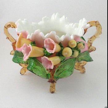Antique Victorian Bohemian Harrach Applied FOXGLOVE Art Glass Jardiniere Vase - Art Glass
