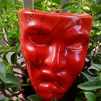 Vintage Mid- Century Pottery Wall Mask Red Tiki Atomic - Fine Art