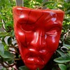 Vintage Mid- Century Pottery Wall Mask Red Tiki Atomic