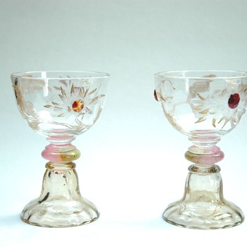 rare pair of emile gallé " chrysanthemes" service liquor glass. - Art Glass