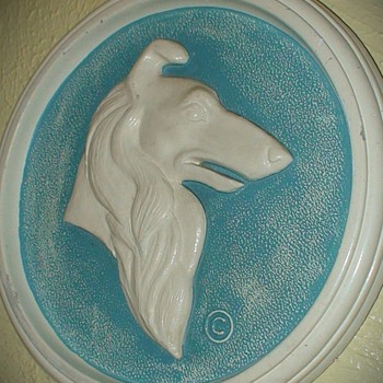 Pair Of Vintage Mid-Century Collie Chalkware Wall Plaques - Animals