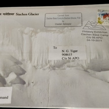 India Siachen Special Cover from Siachen Base Camp to Siachen Glacier FLB by Cheetah Helicopter on 04.10.2011. - Stamps