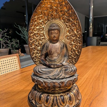Edo (?) Period Amida Nyorai Buddha Wooden Statue - Asian