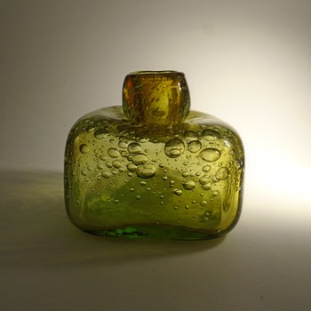 Studio art glass bottle vase with bubbles signed "Skoczylas 85" -- Polish art glass - Art Glass