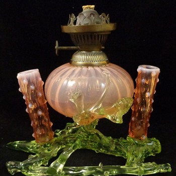 Antique Bohemian Art Glass Oil Lamp produced for the English Market - Art Glass